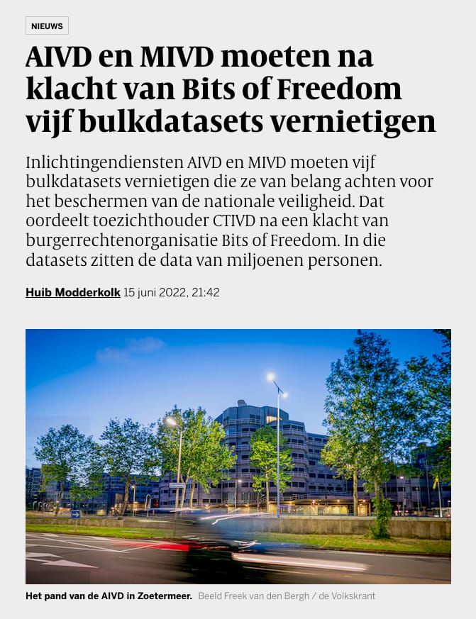 Volkskrant artikel over onze ingediende klacht.